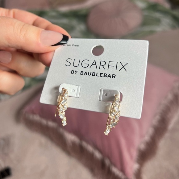 Sugarfix by BaubleBar Gold Tone Rhinestone Crystal Cluster Climber Drop Earrings - Picture 5 of 6